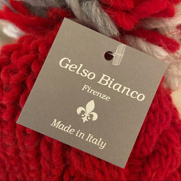 Gelso Bianco Italian designer luxurious red knit hat with pom - Picture 2 of 7